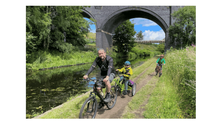 Cyclists riding along the canal