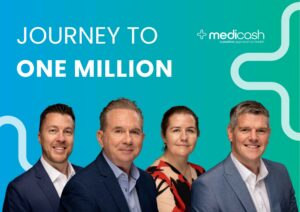 Medicash Executive Team members with the 'journey to one million' background